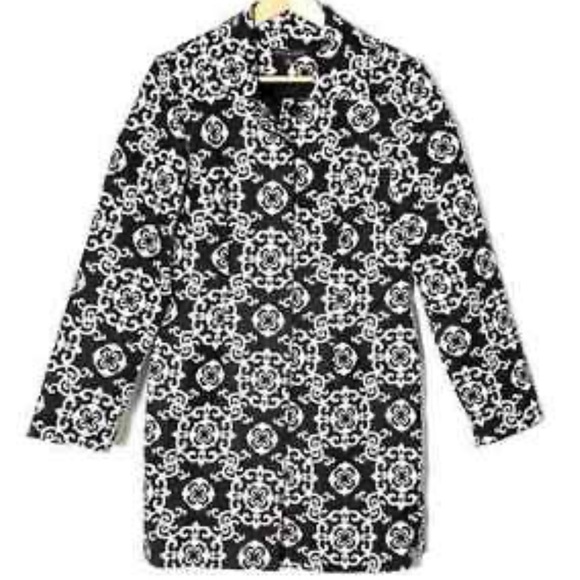 Adrienne Vittadini Midi Trench Coat Black White Button Front - Picture 17 of 17